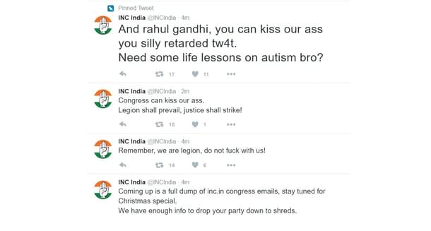 Screenshot of INCIndia’s tweets.
